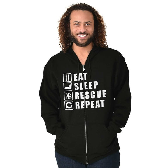 Eat Sleep Rescue Repeat Firefighter Unisex Fleece Graphic Zip Up Hoodie Brisco Brands 2X