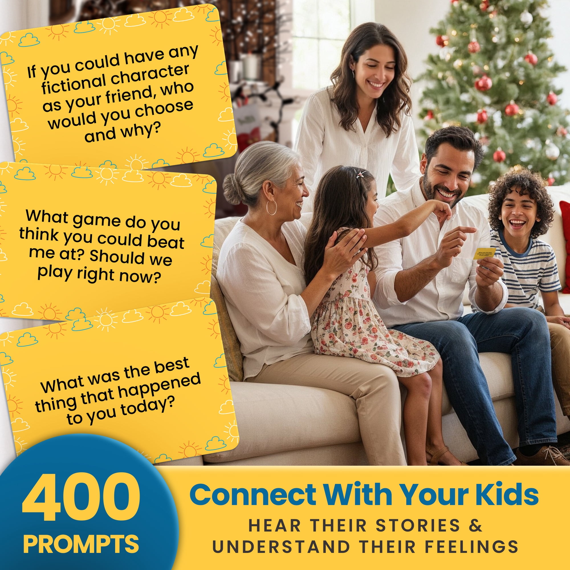 Conversation Cards for Kids – 400 Fun Conversation Starters for Family Game Night or Dinner – Road Trip Must Haves Travel Games for Kids Age 8-12 – Connect and Build Social Emotional Learning Skills