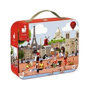 janod 200 piece paris jigsaw floor puzzle - mini suitcase style box for organized storage - cognitive, imaginative, educational and developmental play - montessori, stem learning - ages 7+