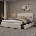 thumbnail image 3 of Queen Bed Frame with Headboard & Storage Drawers, Corduroy Upholstered Platform Bed, No Box Spring Needed, Noise-Free, Easy Assembly, Beige, 3 of 7