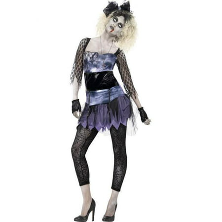 Smiffys 44367L Black Zombie 80s Wild Child Costume with Dress Leggings Necklace Bow & Gloves - Large