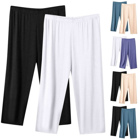 JURANMO Legging Capri 2 Pcs Grande Taille pour Femmes, Mode Décontractée, Pantalon de Yoga, Taille Haute Élastique, Tenue de Sport et Détente, Offres du Jour, Blanc, TG