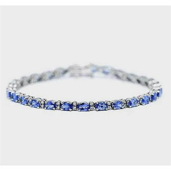 18.90 CT Diamond Sapphire Tennis Bracelet, 14K White Gold