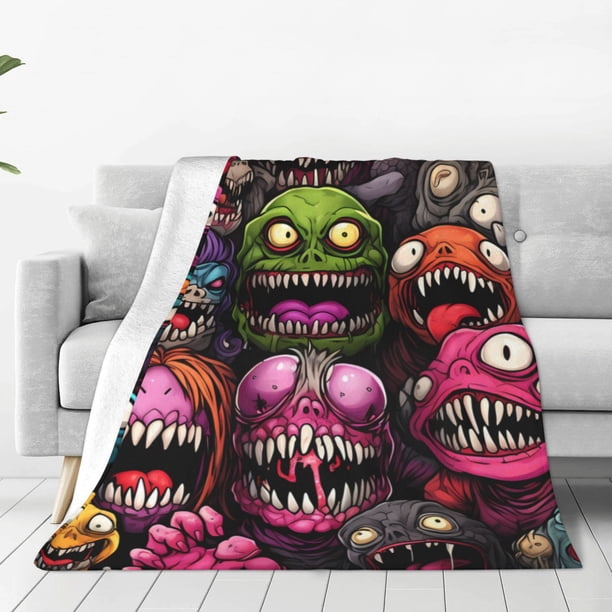 Balery Monstrous Cartoon Characters Manta de Felpa Suave y Acogedora – Cobija de Franela Aterciopelada para Cama, Lavable y Cálida para Sofá, Mascotas, Transpirable-60"x50"