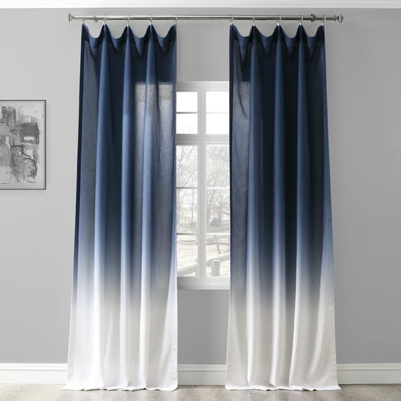 Ombre Blue Faux Linen Sheer Curtain (1 Panel), Ombre Blue, 50W X 120L