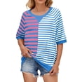 thumbnail image 1 of Hauts à Manches Courtes à Col Rond Rayé pour Femmes - Bloc de Couleur, Style Décontracté, 1 of 7