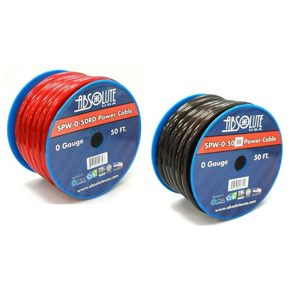 2 1/0 Gauge 50 FT PRO Xtreme Twisted Power / Ground Battery Wire Cables Set