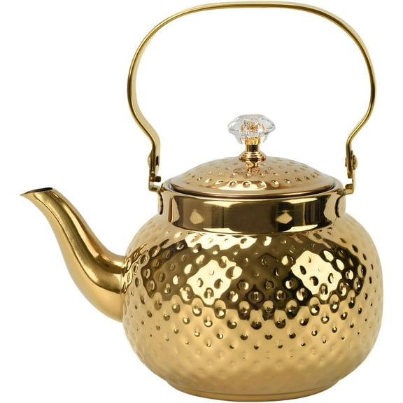 Hammered Middle Eastern Kettle, Teapot, Coffee Pot, Food Grade Stainless Steel Tea/Coffee Pot, Loose Leaf Teapot For Tea, Milk, Coffee, Kitchen Supplies, Outdoor Travel Supplies, Gift For Tea (Gold)