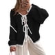 thumbnail image 1 of Suéter Cardigan PRETTYGARDEN para Mujer con Lazo Frontal Negro y Blanco, 1 of 6