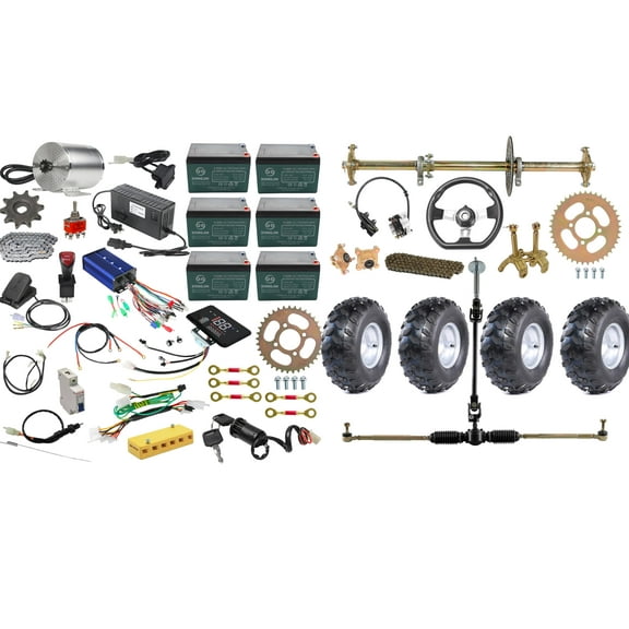 32" Complete Go Kart Rear Axle Kit Steering & 72V 3000W Electric Motor Kit & 19x7-8" Wheels Tires DIY Parts for Golf Cart Go Cart Drift Cart Trike 4 Wheelers ATV Quad Buggy