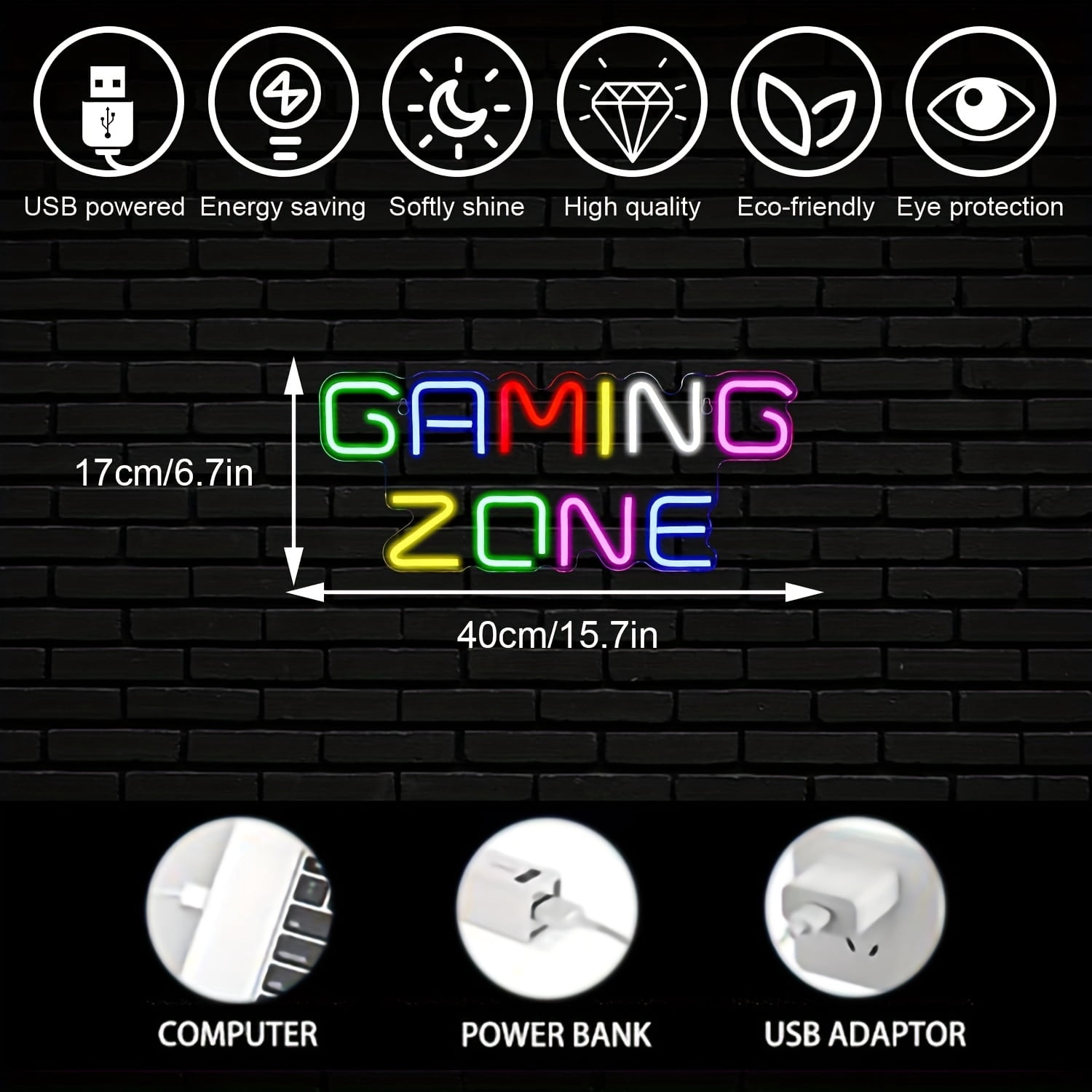 SUGARMOM 1pc Gaming Area Neon Sign  15.7 ”*6.7”  Gaming Neon Sign Wall Decoration  USB Neon  Gaming Area  Bedroom  Gifts For Gamers  Boys  Teens  Men