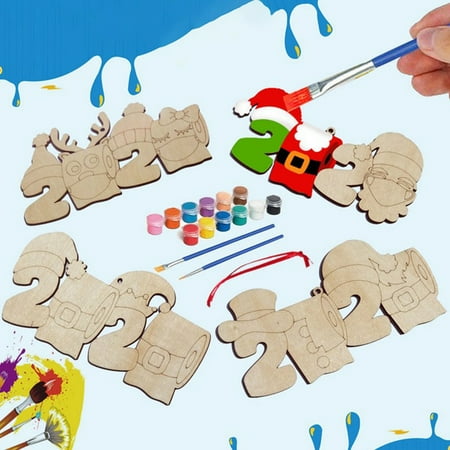 

2Pcs Wooden Coloring DIY Christmas Hanging Pendant Xmas Tree Ornament Home Decor Red Wooden