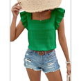 thumbnail image 4 of Women'S Square Neck Ruffle Short Sleeve Top Green M, 4 of 9