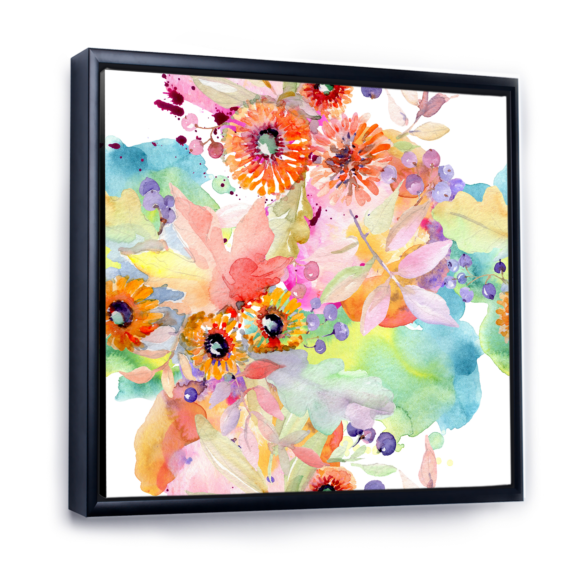 Designart 'Wildflowers and Vibrant Wild Spring Leaves I' Traditional Framed Canvas Wall Art Print