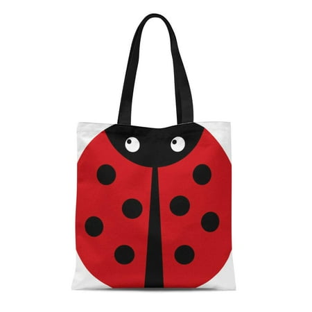 Ladybug Purse SIDONKU Canvas Tote Bag Child Red Ladybug Round Cure Kid Black Insect Reusable Handbag Shoulder Grocery Shopping Bags ()