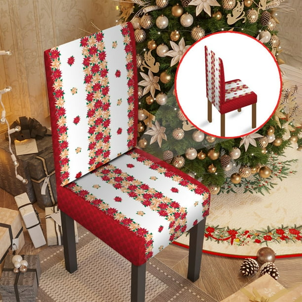 Fundas Elásticas para Sillas de Comedor Navideñas, Protectoras y Lavables, Ideales para Decorar Sillas de Comedor En Navidad o Fiestas. Color Rojo.