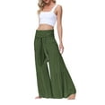 thumbnail image 3 of VISgogo Pantalones de Pierna Ancha para Mujer, Casual Sueltos Color Sólido Fruncido Cintura Vendaje Cintura Elástica Pantalones Femeninos VISgogo moda, 3 of 5