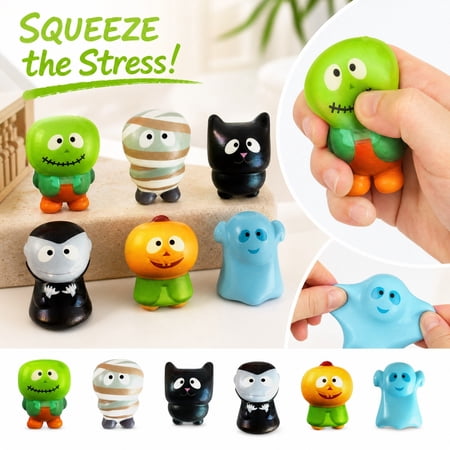 Kiddiway Halloween Squishies Stress Relief Toys - Mummy Pumpkin Ghost Vampire Set Soft Squeeze Toys for Spooky Fidget Great Party Favors and Desk Decor