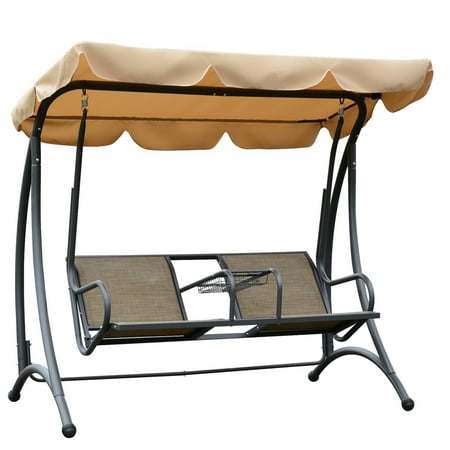 

2 Person Outdoor Covered Porch Canopy Swing Bench Chair with Stand