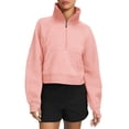thumbnail image 1 of Seyurigaoka Womens High Stand Collar Pullovers Tops Long Sleeve Solid Color Half Zip Front Big Pocket Cropped Sweatshirts Streetwear, 1 of 5