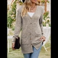 thumbnail image 4 of Cárdigan de Punto Suave para Mujer, Moda Otoño 2025, Abrigo de Larga Abierto con Bolsillos. Caqui L, 4 of 9