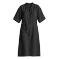 thumbnail image 5 of Ovbmpzd Summer Long Boho Beach Dresses for Women Linen Loose Sundresses V-Neck Short Sleeves Black T-Shirt Dresses With Pockets,L, 5 of 6
