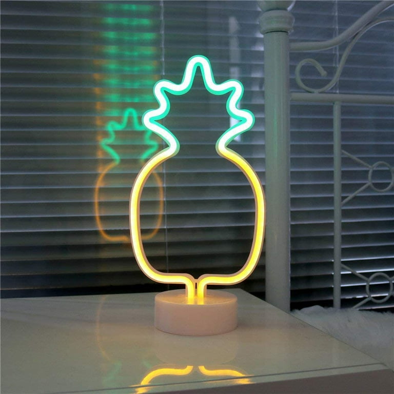 Pineapple LED Night Lights Neon Signs Pineapple Neon Light for Bedroom Desktop Tabletop Decor Pineapple Lamp with Stand Green Yellow Led Sign