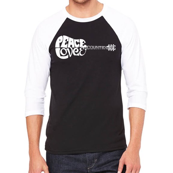 Men's Raglan Baseball Word Art T-shirt - Peace Love Country