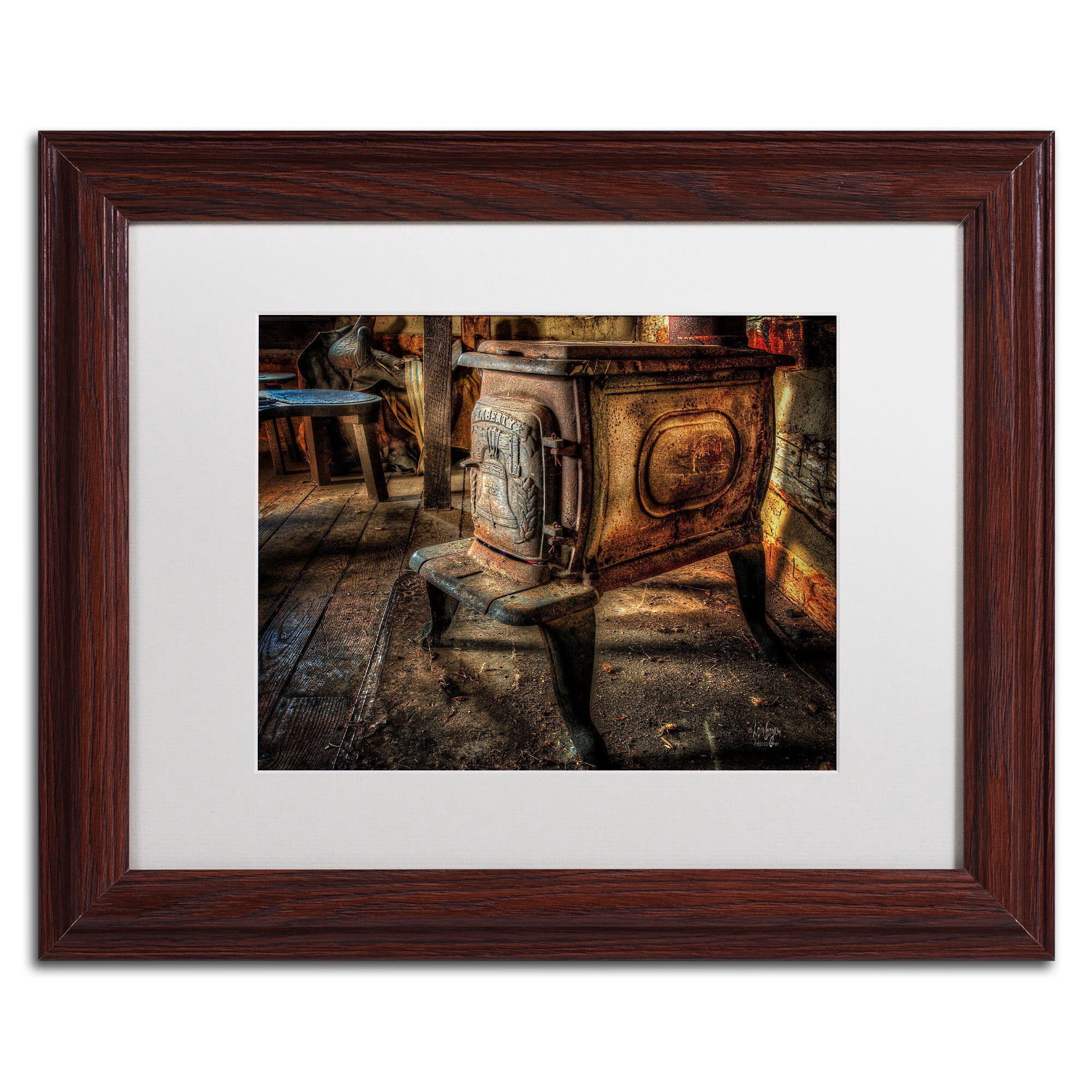 Trademark Fine Art "Liberty Wood Stove" Canvas Art by Lois Bryan, White Mat, Black Frame