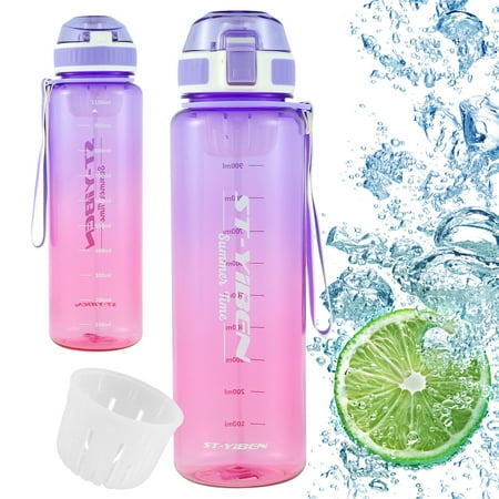 

Austok Water Bottle with Removal Filter 38.7oz Sports Water Bottle with Carry Strap Leak-proof Drinking Water Bottle Portable Water Bottle Cup Washable for Gym Fitness Sports School Purple