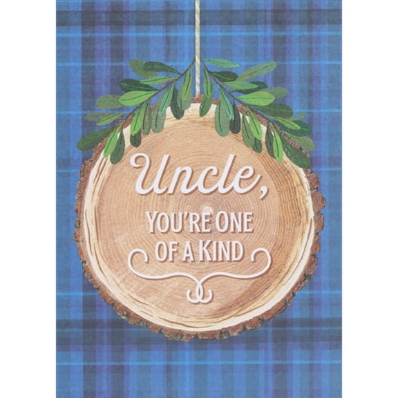 Designer Greetings Cross Section of Tree and Green Leaves on Blue Plaid Father's Day Card for Uncle