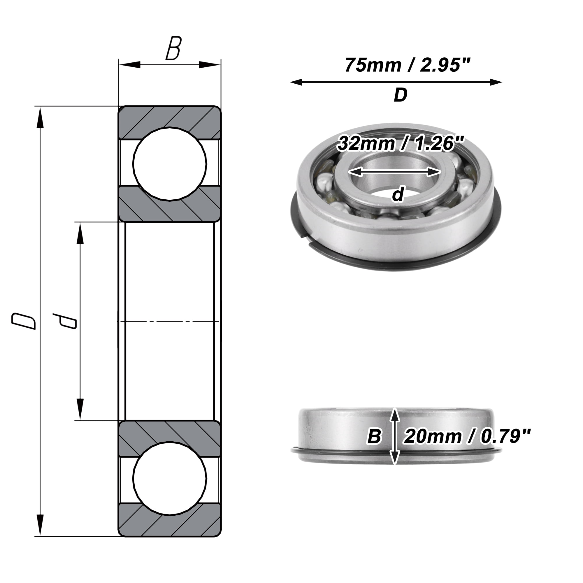 Unique Bargains 63/32NR Deep Groove Ball Bearings 32x75x20mm P5 Open Type Lubricated Bearings 1 Pcs Car Scooter Skateboard Wheel Universal Silver Tone