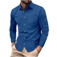 thumbnail image 2 of pstuiky camisas de manga larga para hombre, Camisa informal de manga larga con botones, cuello vuelto, color liso, con solapa a rayas y bolsillo para hombre Tops casuales para hombres l, 2 of 9