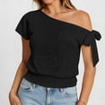 thumbnail image 3 of RRMuAzgs Crochet Knit Top for Women Ruffle Solid Color Off the Shoulder Blouses Summer Beach Vacation Clothes, 3 of 9