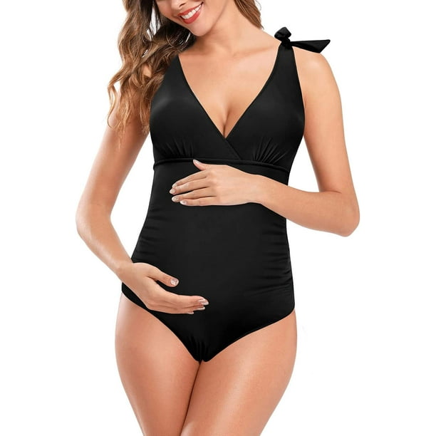 Traje de baño de Maternidad de una Pieza para Mujer Frente a Vintage Beachwear Negro 2XL Negro 2XL Xishao ropa