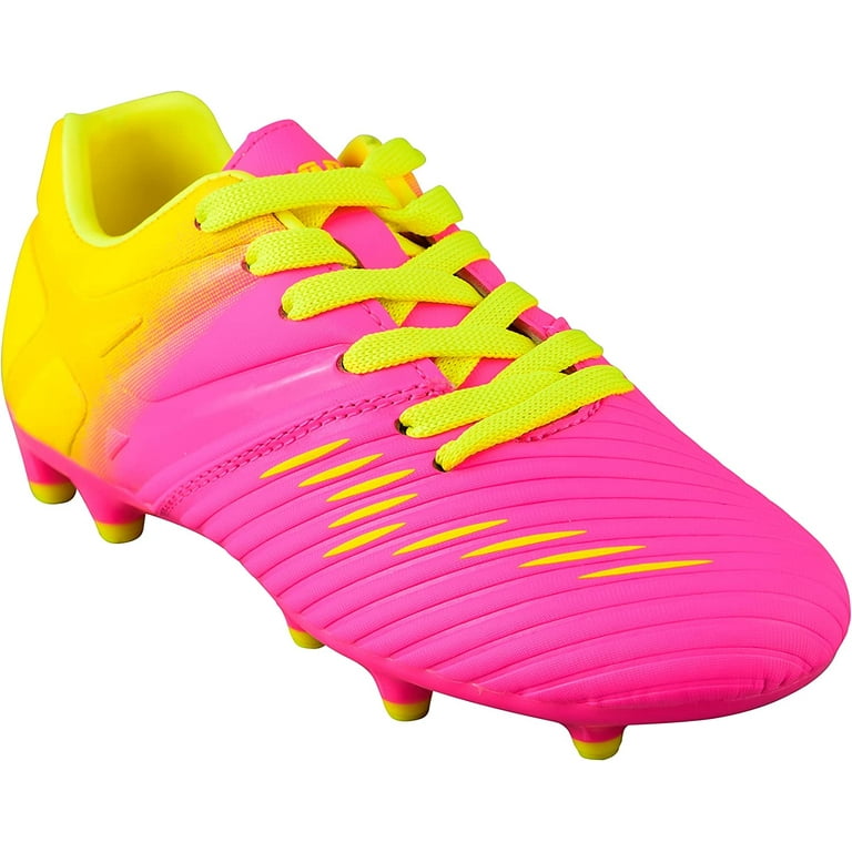 Vizari Kids Liga Turf Indoor Outdoor Soccer Shoes For Boys and Girls Pink Yellow 8