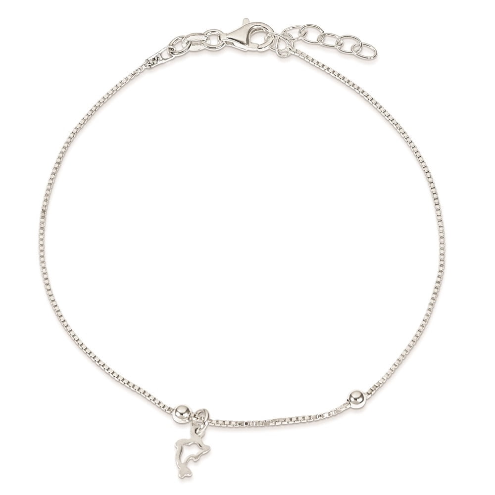 Auriga Fine Jewelry 925 Sterling Silver Box Chain Dolphin Anklet 9inch for Women