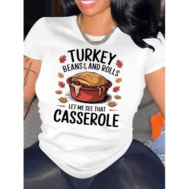 Camiseta de Mujer de Verano SuaveWomen's Casual Turkey Print T-Shirt - Crew Neck, Short Sleeve, Stretchy Polyester Blend, Machine Washable - Perfect for Summer & HolidaysFather's Day, Mother's Day,