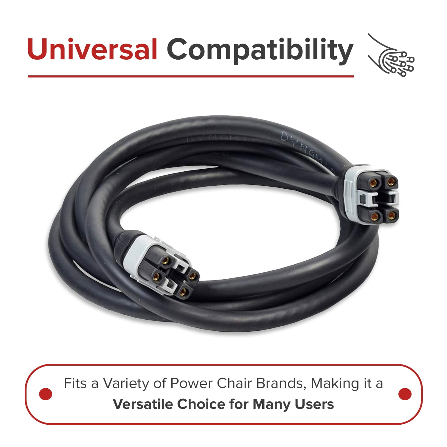AlveyTech 1.5 Meter Bus Cable for Dynamic Joysticks - (DWR1111H204 / DWR1160H008 / 1133165 / MBC-DYNSBC / 2361-00300-06 / 63300042 / GSM80233) 60" Power Chair Joystick Cable with Male-to-Male Ends