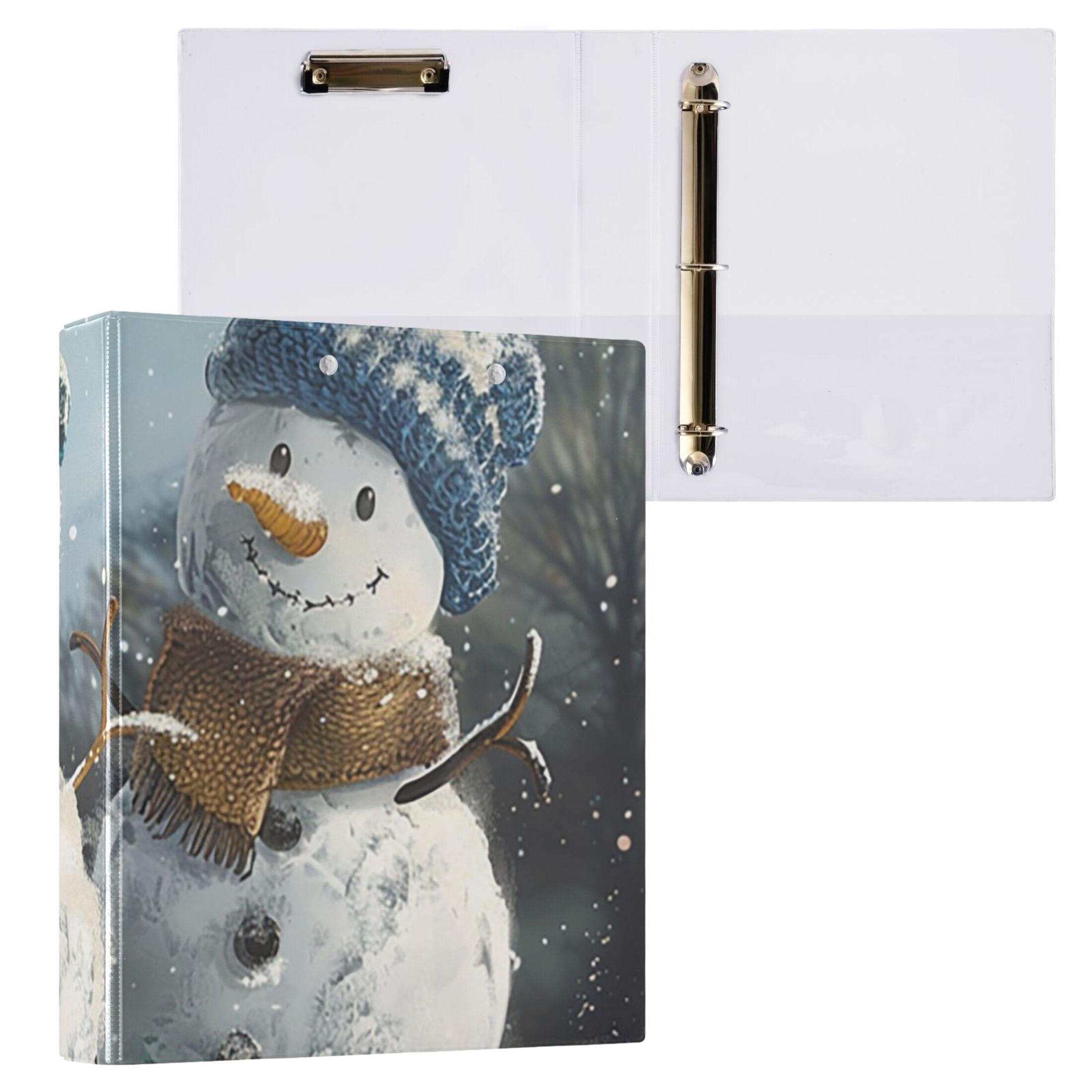 Cute Snowmans 3 Ring Binders 1.5 inch Hardcover File Folders with Interior Pockets A4 Size Organizer for School Office Hospital
