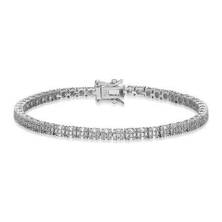 Forever Facets Fine Silver Plated Silver Tone Diamond Cluster Illusion Diamond Accent Tennis Bracelet, 7.25"