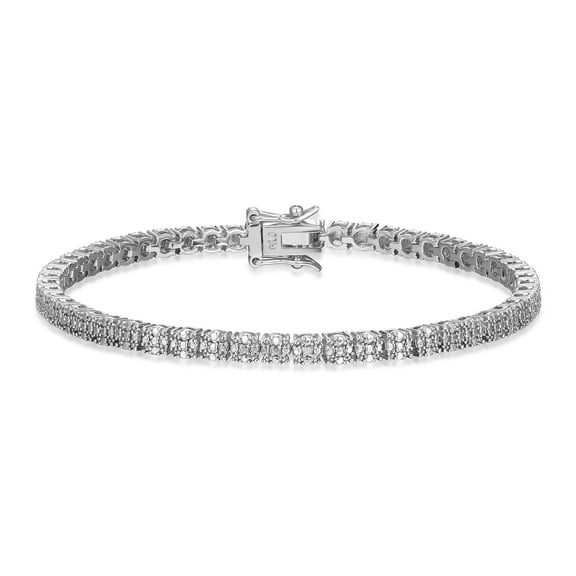 Forever Facets Fine Silver Plated Silver Tone Diamond Cluster Illusion Diamond Accent Tennis Bracelet, 7.25"