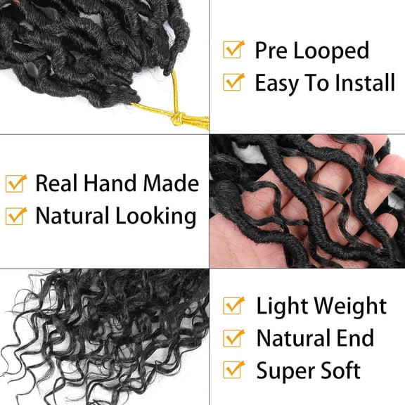 WEIF-Goddess Locs Crochet Hair for Black Women 14 Inch, 8 Packs Faux Locs Crochet Hair, Boho Style River Locs Hair with Curly Ends (14Inch, 1B, 8Packs)