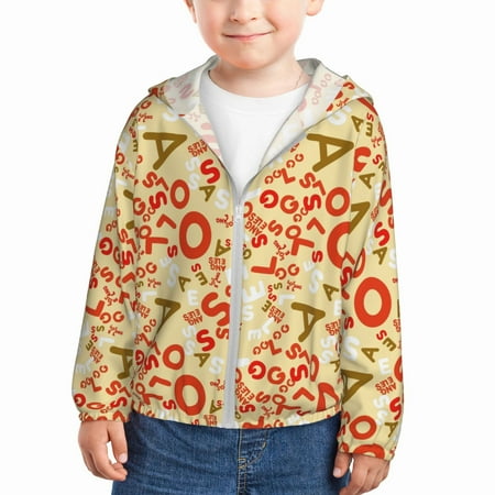 

Goofa Scandinavian Alphabet2 Printed Kids Zip-Up Hoodie Girls Boys UPF50+ Sun Protection Jacket Hooded Cooling Shirt-5 Years