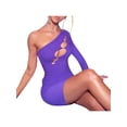 thumbnail image 3 of VISgogo Vestido de fiesta para mujer, color sólido, ahuecado, de un solo hombro, de manga larga, ajustado, de una pieza, para damas, morado/rojo rosa VISgogo  moda, 3 of 5