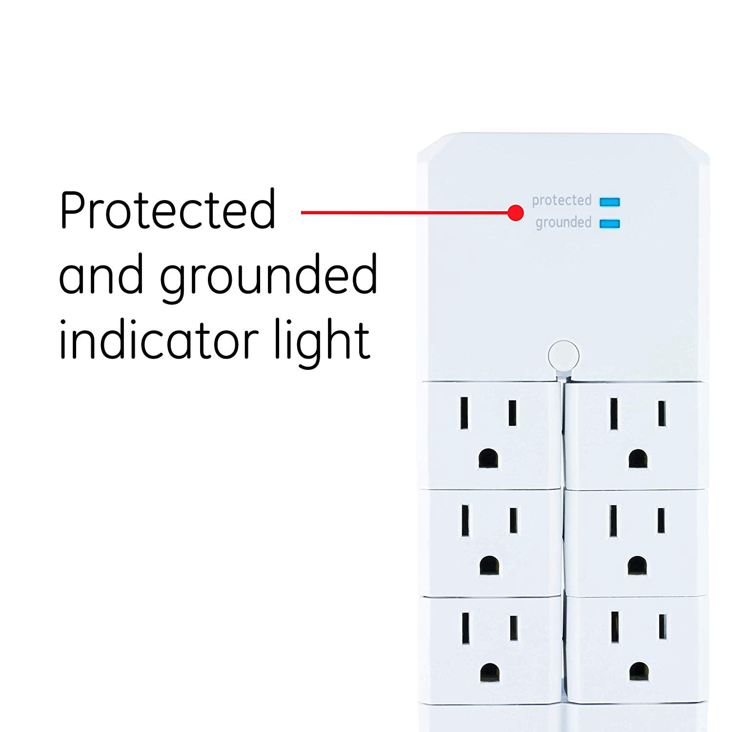 GE Pro 6-Grounded Outlet Surge Tap, Swivel Outlets, White - 37063
