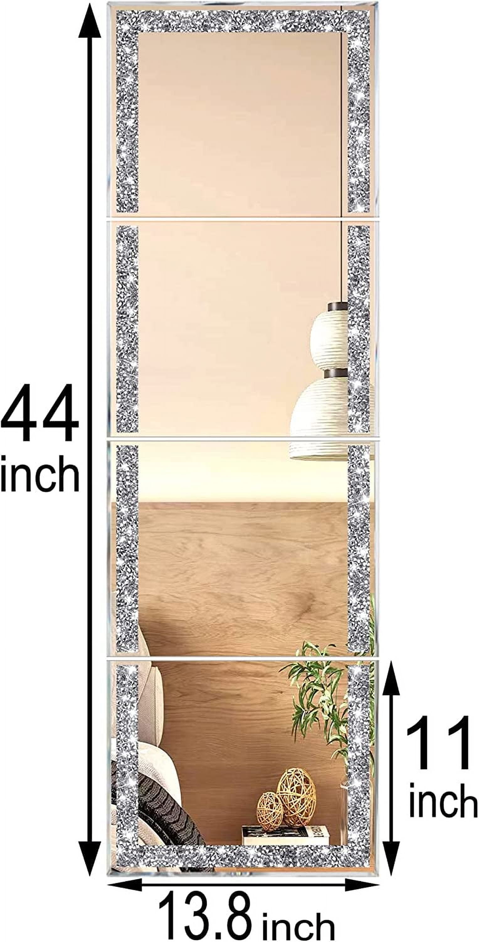 Full Length Mirror Tiles,Crystal Crush Diamond Full Body Wall Mirror,14''x11'' 4PCS Glass Frameless Make Up Mirror for Home Decor,Room Decor,Wall Decor.