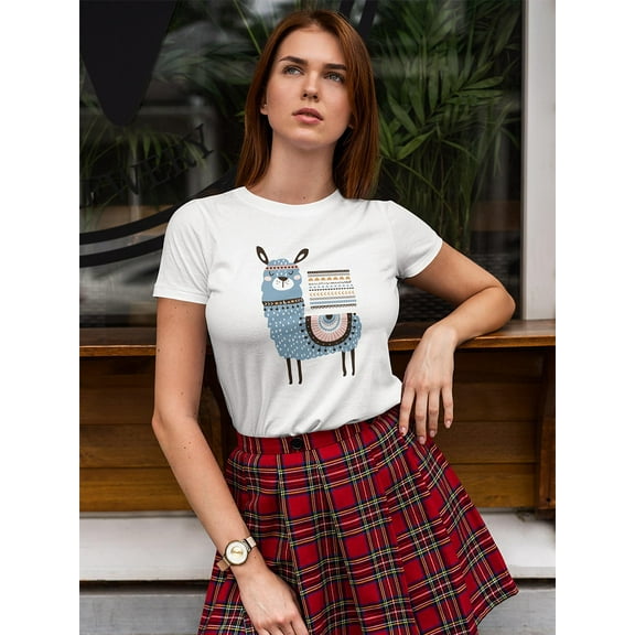 Cute Ethnic Llama Cartoon T-Shirt Women -Image by Shutterstock, Female Small