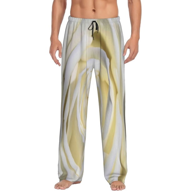 Fotbe White Rose Pantalones de Pijama para Hombre, Pantalones de Dormir, Pantalones de Casa con Cintura Ajustable y Bolsillos-Medium