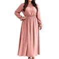 thumbnail image 2 of Eawtki Women's Round Neck Long Sleeve Maxi Dress Polka Dot Print Waist Tie With Pockets Plus Size Casual Summer Dress, 2 of 7